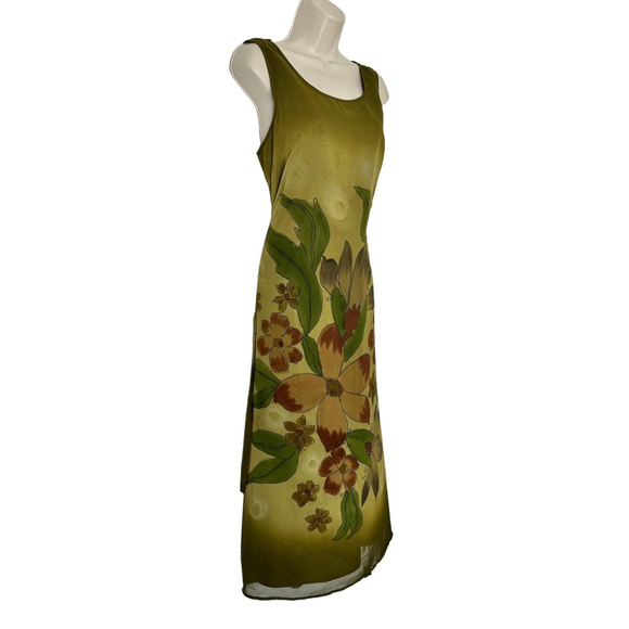 Vintage Adrianna Papell Art To Wear Floral Maxi Dress Medium Green Sheer India - Picture 3 of 10